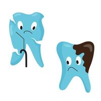 Carious teeth. Numerous sad teeth characters in flat style. illustration isolated on white background. vector