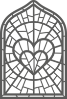 Church glass window. Gothic arch frame with medieval symbol. Vintage architecture element. Stained mosaic decoration with heart png
