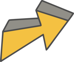Hand drawn doodle arrow. Pencil yellow line sketch. Curve design element. Outline sign of cursor. Graphic vintage mark and bold silhouette png