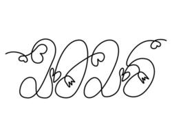 2026 continuous hand lettering and decorative flowers hearts in minimalist style. Greetings concept. Isolate. EPS. . Cards, posters, banner, brochure, price tag, label or web, promo design idea vector