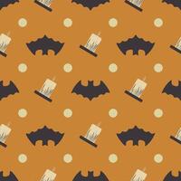 A pattern of bats and candle with a black and orange background vector