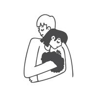 A couple hugging sketch isolated on white background. vector