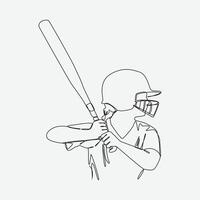 Continuous one line drawing of little girl baseball player holding baseball bat. Editable stroke. Graphic illustration. vector
