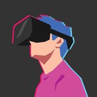 Portrait of young man with virtual reality headset. Concept of modern, futuristic, technology. Suitable for avatar, profile, poster, design purpose. Flat illustration. vector