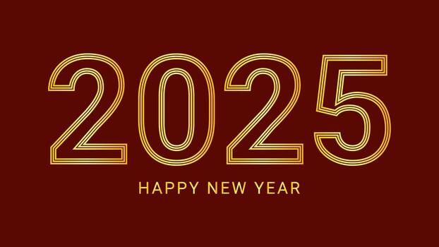 2025 new year asian chinese. Digit design. Happy new year text design template gold color. Isolated dark red background. For postcard calendar banner web page. illustration. vector