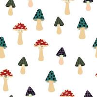 Groovy funky psychedelic mushrooms fungus in 60s 70s style pattern background vector