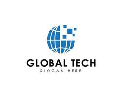Big data globe logo design symbol icon. pixel globe icon vector