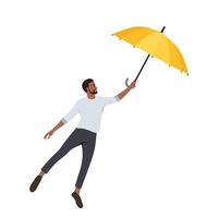 Man with an umbrella gone with the wind. vector