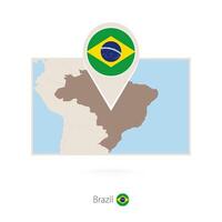 Rectangular map of Brazil with pin icon of Brazil vector