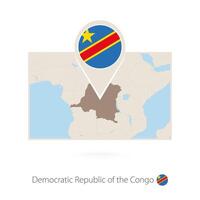 Rectangular map of Democratic Republic of the Congo with pin icon of DR Congo vector