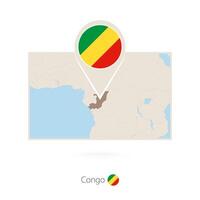 Rectangular map of Congo with pin icon of Congo vector