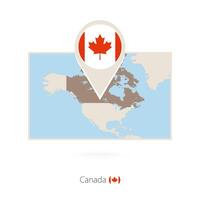 Rectangular map of Canada with pin icon of Canada vector