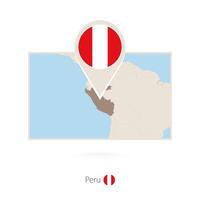 Rectangular map of Peru with pin icon of Peru vector