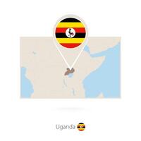 Rectangular map of Uganda with pin icon of Uganda vector