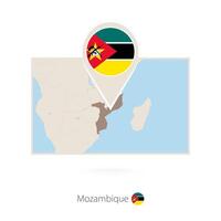 Rectangular map of Mozambique with pin icon of Mozambique vector