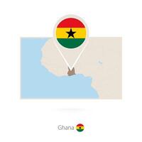 Rectangular map of Ghana with pin icon of Ghana vector