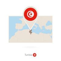 Rectangular map of Tunisia with pin icon of Tunisia vector