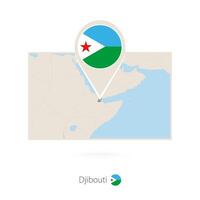 Rectangular map of Djibouti with pin icon of Djibouti vector