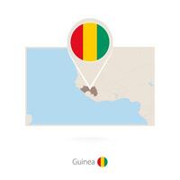 Rectangular map of Guinea with pin icon of Guinea vector