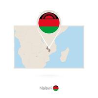 Rectangular map of Malawi with pin icon of Malawi vector