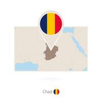 Rectangular map of Chad with pin icon of Chad vector