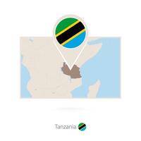 Rectangular map of Tanzania with pin icon of Tanzania vector
