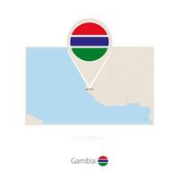 Rectangular map of Gambia with pin icon of Gambia vector