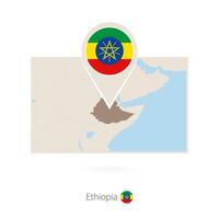 Rectangular map of Ethiopia with pin icon of Ethiopia vector