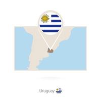 Rectangular map of Uruguay with pin icon of Uruguay vector