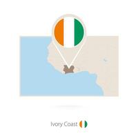 Rectangular map of Ivory coast with pin icon of Ivory coast vector