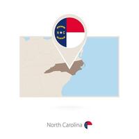 Rectangular map of US state North Carolina with pin icon of North Carolina vector