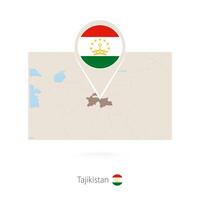 Rectangular map of Tajikistan with pin icon of Tajikistan vector