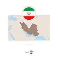 Rectangular map of Iran with pin icon of Iran vector