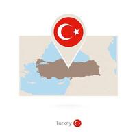 Rectangular map of Turkey with pin icon of Turkey vector