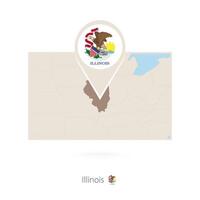Rectangular map of US state Illinois with pin icon of Illinois vector