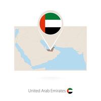 Rectangular map of United Arab Emirates with pin icon of UAE vector