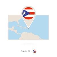 Rectangular map of Puerto Rico with pin icon of Puerto Rico vector