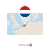 Rectangular map of Netherlands with pin icon of Netherlands vector