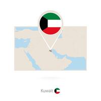 Rectangular map of Kuwait with pin icon of Kuwait vector