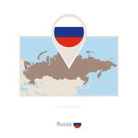 Rectangular map of Russia with pin icon of Russia vector