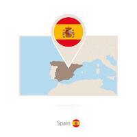 Rectangular map of Spain with pin icon of Spain vector