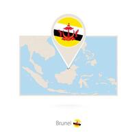 Rectangular map of Brunei with pin icon of Brunei vector