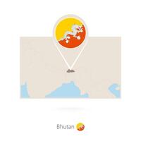 Rectangular map of Bhutan with pin icon of Bhutan vector