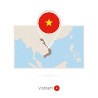 Rectangular map of Vietnam with pin icon of Vietnam vector