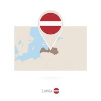 Rectangular map of Latvia with pin icon of Latvia vector