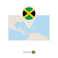 Rectangular map of Jamaica with pin icon of Jamaica vector