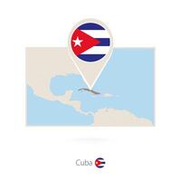 Rectangular map of Cuba with pin icon of Cuba vector