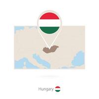Rectangular map of Hungary with pin icon of Hungary vector