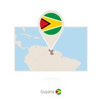 Rectangular map of Guyana with pin icon of Guyana vector