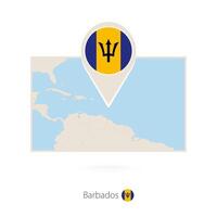 Rectangular map of Barbados with pin icon of Barbados vector
